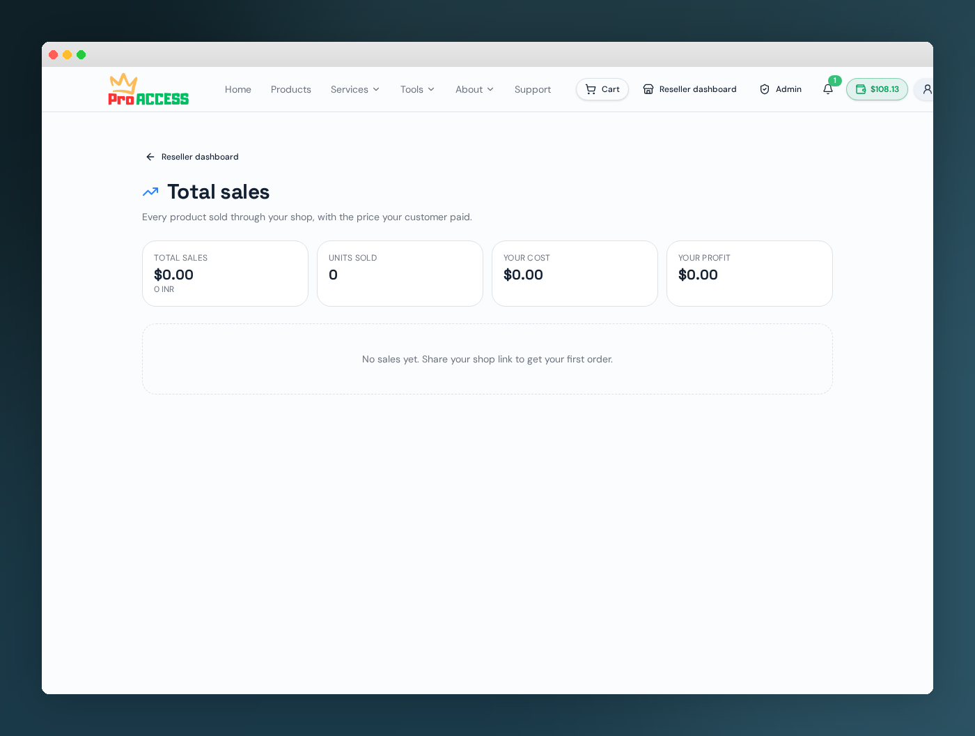 Reseller sales report showing earnings breakdown